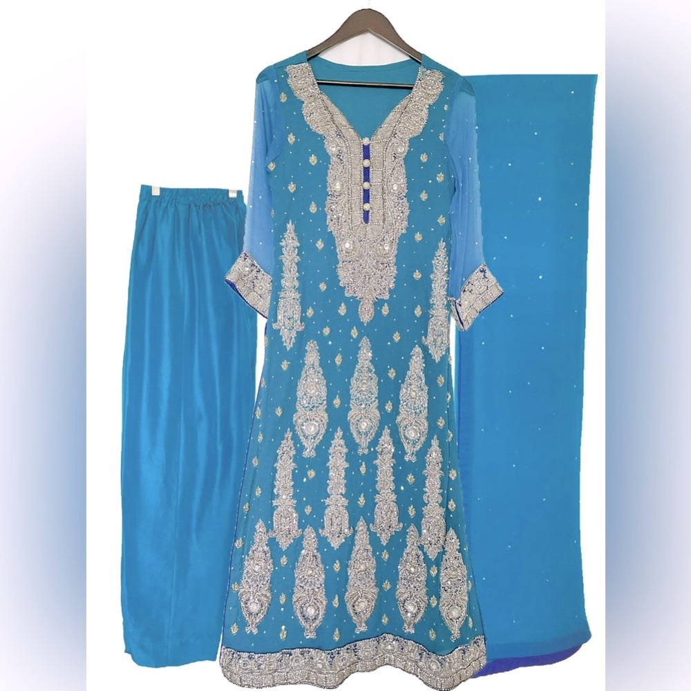 3- Piece Deep Sky Blue Suit with Pants